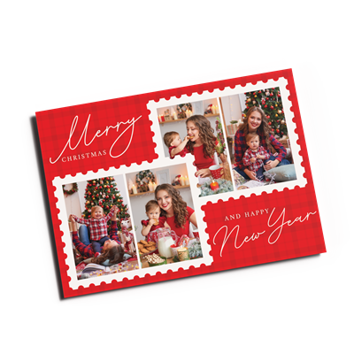 Holiday Card 7"x5"_Crimson Christmas Stamps