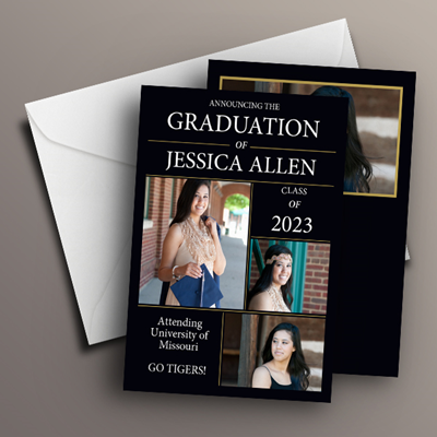 Graduation Invite 5" x 7" - Modern Black, White, and Gold
