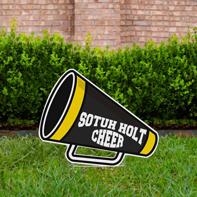 Cheer Yard Sign Megaphone Gold