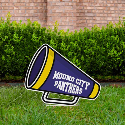 Cheer Yard Sign Megaphone Purple & Gold
