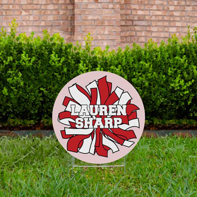 Cheer Yard Sign Pom Pom Red & White