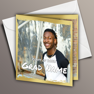 Graduation Invite 5" x 5" Trifold - Distressed Gold - Custom Color Background