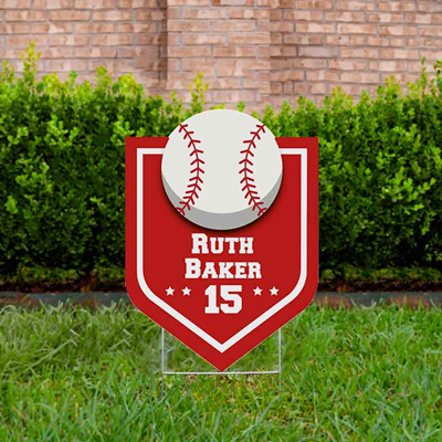 Baseball Yard Sign Design 3 Red & White