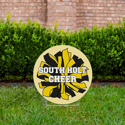 Cheer Yard Sign Pom Pom Gold