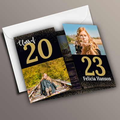 Graduation Invite 7" x 5" Gatefold - Gold and Glitter